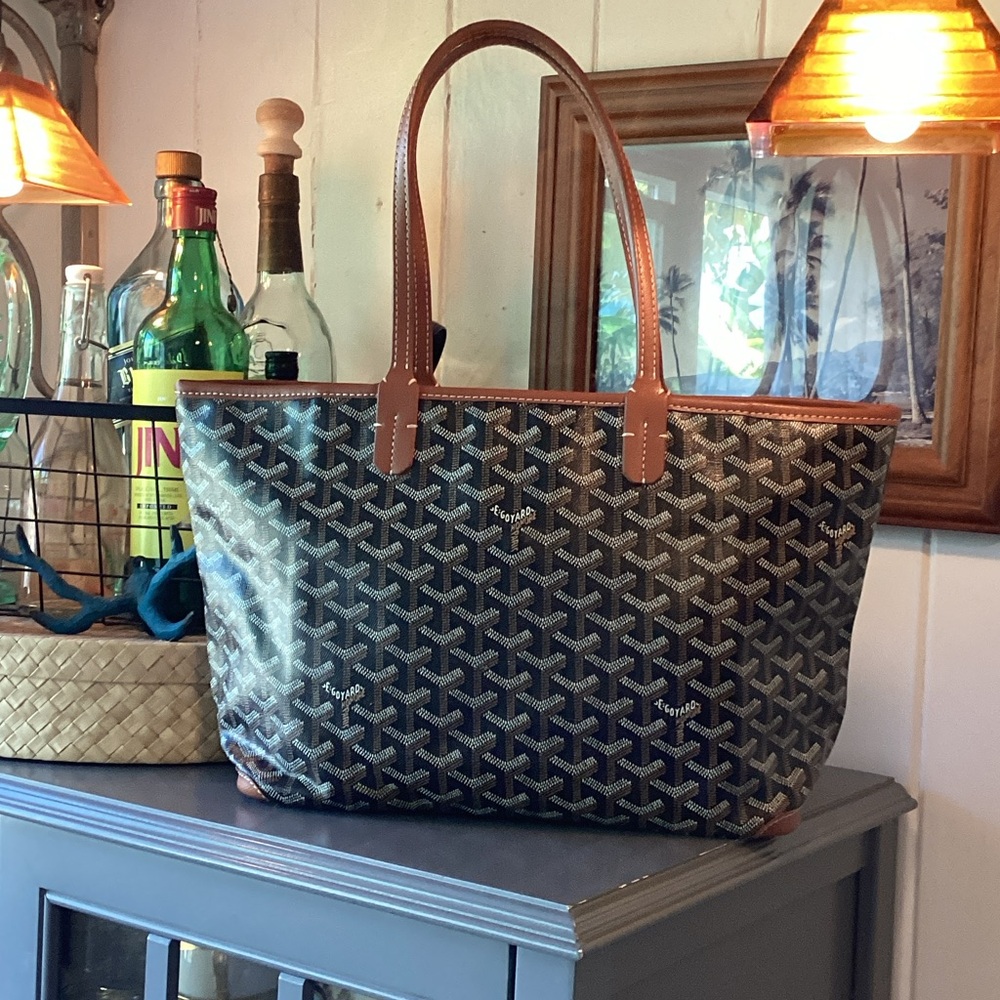 Goyard Black and Brown Chevron St. Louis Tote